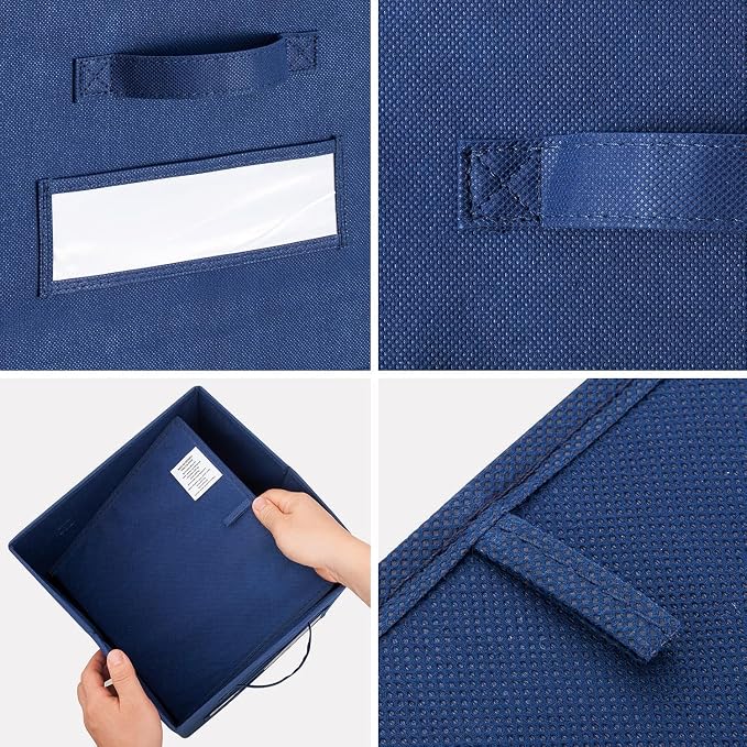 Fabric storage cubes (Set of 8) 11 Inch Cube Storage Bin, Cube storage with 8 Labels Window Cards & a Pen, Foldable cube organizer bins,11x11 Storage bin, Cubby Organizer Boxes, Navy Blue