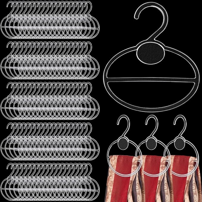FoldTier Scarf Hanger Plastic Holder Organizer Space Saving Scarf Organizer Clothes Hanger for Scarves Headscarves Clothing Sorting Storing(Clear,100 Pcs)