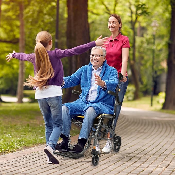 Wheelchairs for Adults Transport Chair Lightweight Foldable with Telescopic Handle,17" Width Compact Portable Folding Travel Wheel Chairs for Seniors
