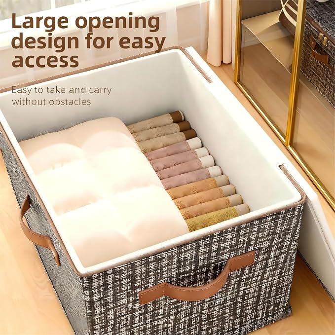 4 Pack 26.4 Quart Fabric Storage Bins with Lid, 15.7x11.8x8.3 in Stackable Closet Organizer Baskets, Foldable Polyester Cube Storage with Handles, Decorative Organizer Boxes for Shelves, Grey
