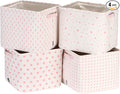 Sea Team Collapsible Canvas Fabric Storage Basket with Handles, Square Storage Box, Cube, Foldable Shelf Basket, Closet, Desk Organizer for Nursery, Home, Office (Pink, Set of 4)