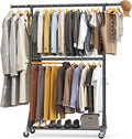 Heavy Duty Clothes Rack Load 760 LBS, Double Tier Rolling Garment Rack with Wheels, Adjustable Height Clothing Rack for Hanging Clothes, Double Rod Sturdy Metal Clothes Hanging Rack for Bedroom