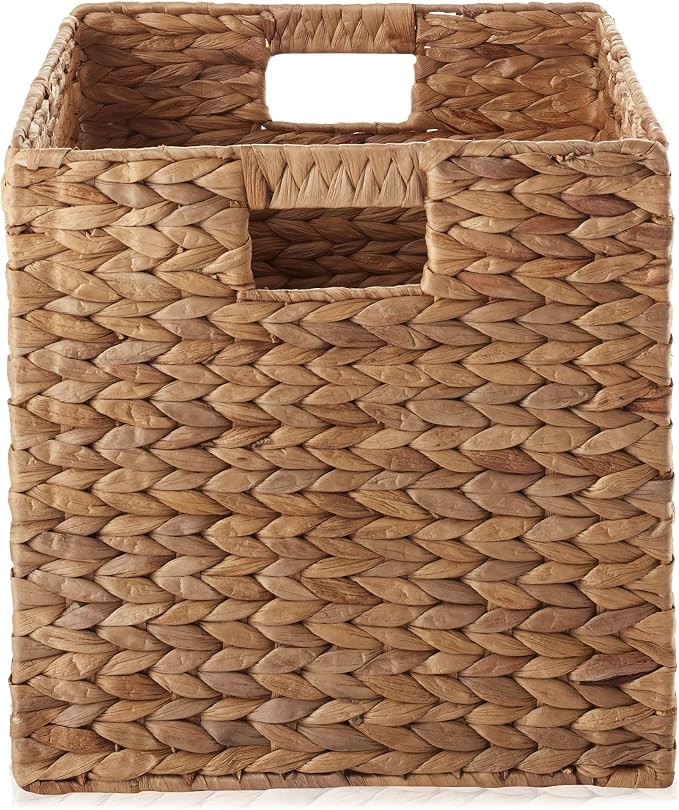 Casafield 12" x 12" Hyacinth Storage Baskets, Cinnamon - Set of 2 Storage Organizers, Woven Wicker Cubes for Bathroom, Bedroom, Laundry, Shelves