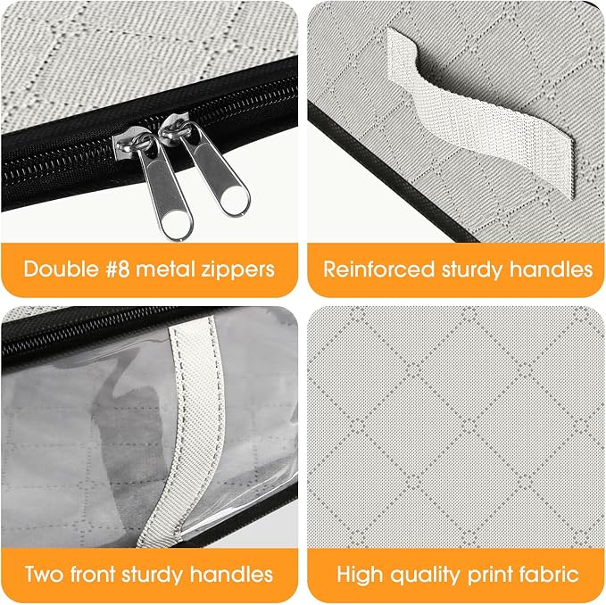 StorageRight Under Bed Storage Bags 3 Pack, 40L Large Clothes & Comforter Storage Containers with Clear Window, Breathable Fabric Organizer for Blankets, Bedding, Seasonal Clothing, White