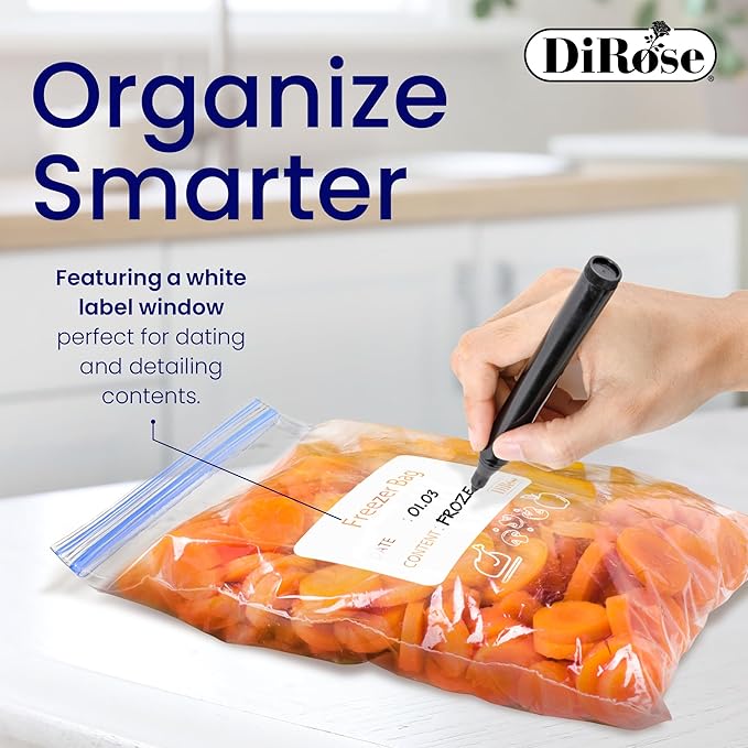 DiRose Reclosable Freezer Bags - 1 Gallon Size (200 Pack) | Double Zipper, Airtight Seal, BPA-Free, Premium Thick Heavy-Duty Bags for Safe and Secure Food Storage