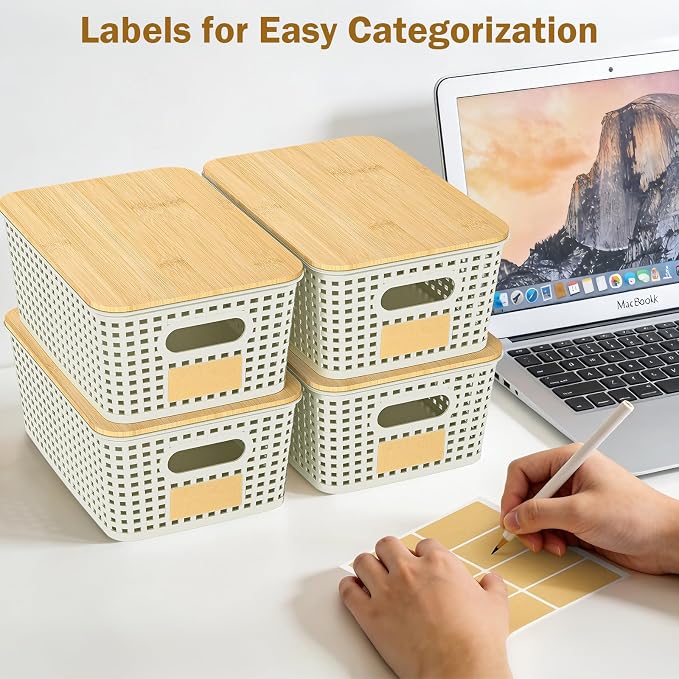 Stackable Storage Basket: Plastic Baskets Bins, Baskets for Organizing, Pantry Decorative Containers for Closets, Cabinets, Shelves(8 Pack, White)