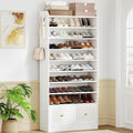 Hzuaneri Shoe Storage Cabinet, 10 Tiers Shoe Cabinet with 2 Cloth Drawers, Wooden Freestanding Shoes Organizer with 2 Hooks, 40-45 Pairs, Shoes Cubby Organizer for Entryway, White SR52903MI