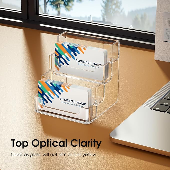 MaxGear Acrylic Business Card Holder, 320 Cards Capacity, 4 Pocket, 6 Pack | Clear Business Card Stand for Desk with 4 Tier, Clear Plastic Cards Display Holder for Exhibition, Home and Office