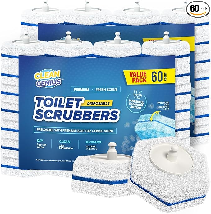 CleanGenius Disposable Prefilled Toilet Cleaning Scrubbers (60 Count)