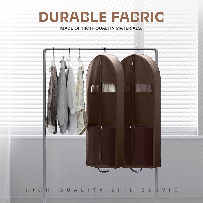 Lazebox 43" Travel Garment Bag with Accessories Zipper Pocket, Heavy Duty Suit Bag for Suits, Tuxedos, Dresses, Coats, Brown, 1 pack