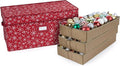 Covermates Keepsakes Adjustable Ornament Storage Box – Heavy-Duty Polyester, Padded Dividers & FlexGrid Trays – Protective Holiday Organizer with Stackable Walls & Label Window, Red Snowflake
