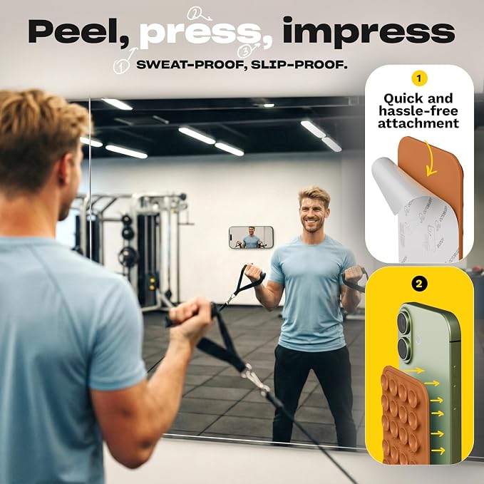 OCTOBUDDY Classic - Silicone Suction Phone Case Adhesive Mount - Hands-Free, Strong Grip Holder for Selfies & Videos - iPhone & Android Compatible - 2.25″ x 3.25″, RED