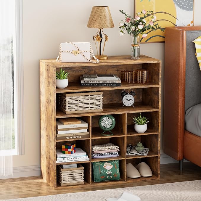 9-Cubby Shoe Rack, Wood Shoe Organizer Bench for Entryway Hallway Closet | Wood