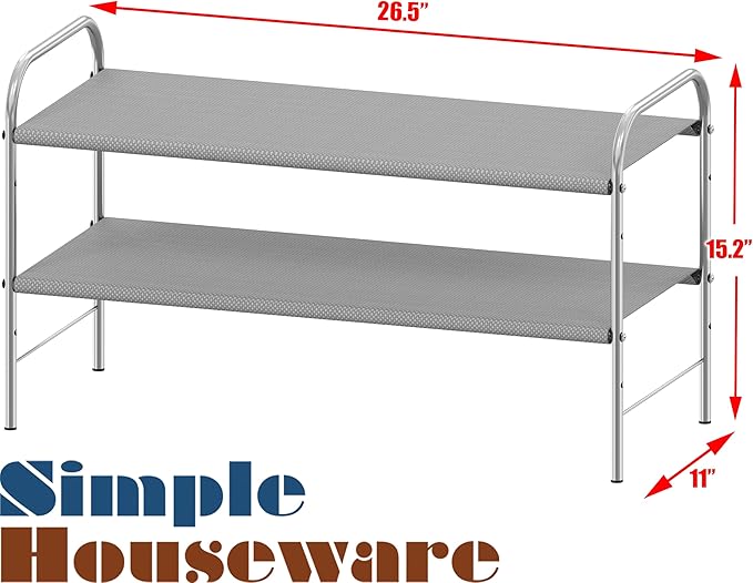 Simple Houseware 2-Tier Shoe Rack Storage Organizer, 12 Pairs, Grey | Space-Saving Shoe Shelf with Sturdy Metal Frame and Non-Woven Fabric Shelves for Entryway, Garage & Corridor