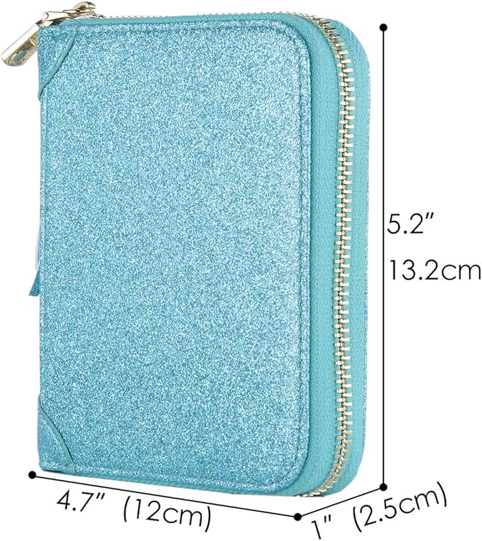 Easyoulife Womens Credit Card Holder Wallet Zip Leather Card Case RFID Blocking (Glitter Teal)