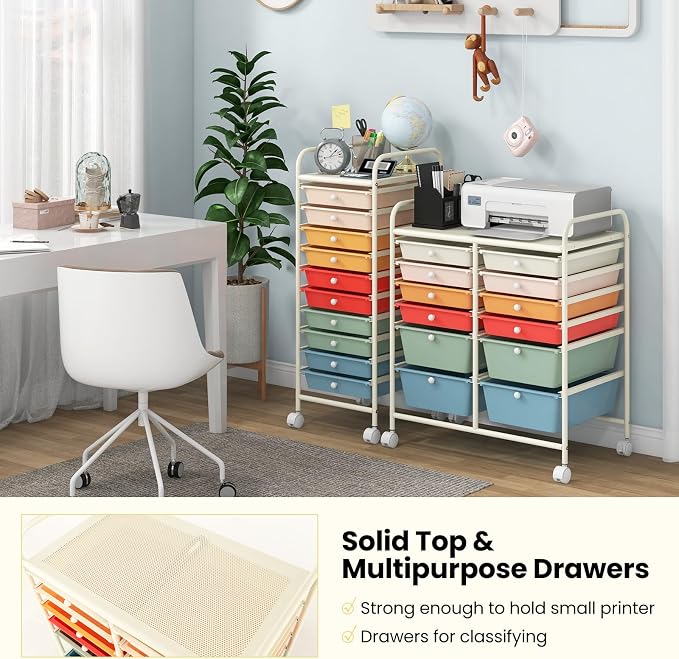 BECOMFORT 12-Drawer Rolling Cart with Drawers, Storage Cart on Wheels, Teacher Classroom Organizers with Metal Frame, Mobile Craft Cart, Trolley Utility Cart for School Office Play Room