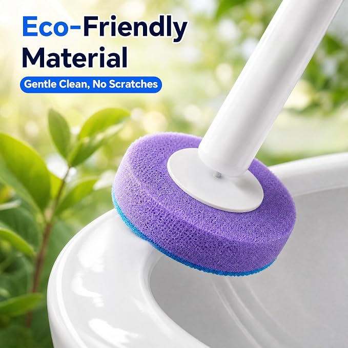 Disposable Toilet Brush and Holder Set - Hands-Free Eject Sponge Toilet Wand with Floor Standing Caddy, Secure-Lock Hangable Toilet Scrubber (42 Refills(Colorful))