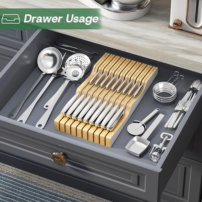 Knife Drawer Organizer (White, 19 Knives Organizer)