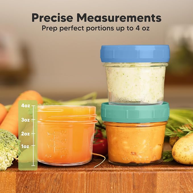 KeaBabies 12pk 4oz Glass Baby Food Containers with Lids, Leak-Proof (Kea) | Microwavable Small Glass Jars, Baby Purees, Toddler Snack Storage Containers, BPA-Free, Dishwasher-safe, Freezer Safe