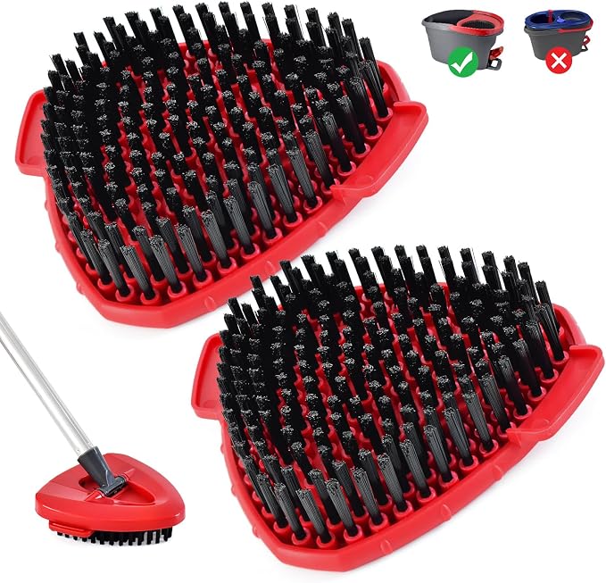 Mop Scrub Brush Head for O-Cedar EasyWring, Scrubber Mop Attachment 2-Pack | Upgraded full bristles, no hollow center. Fits 1-Tank spin mop system. Fits O-cedar mop replace head scrubber grout brush