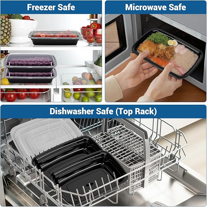 50-Pack 24 oz Reusable Meal Prep Containers 1 Compartment Food Storage Containers with Lids, Bento Box, Stackable, Microwave/Dishwasher/Freezer Safe, BPA Free