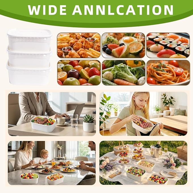 50 Pack 29 oz Paper Food Containers with Lids, Meal Prep Containers Disposable Large Paper Bowls, Microwavable and Freezer Storage Use Cardboard Food Containers (White)