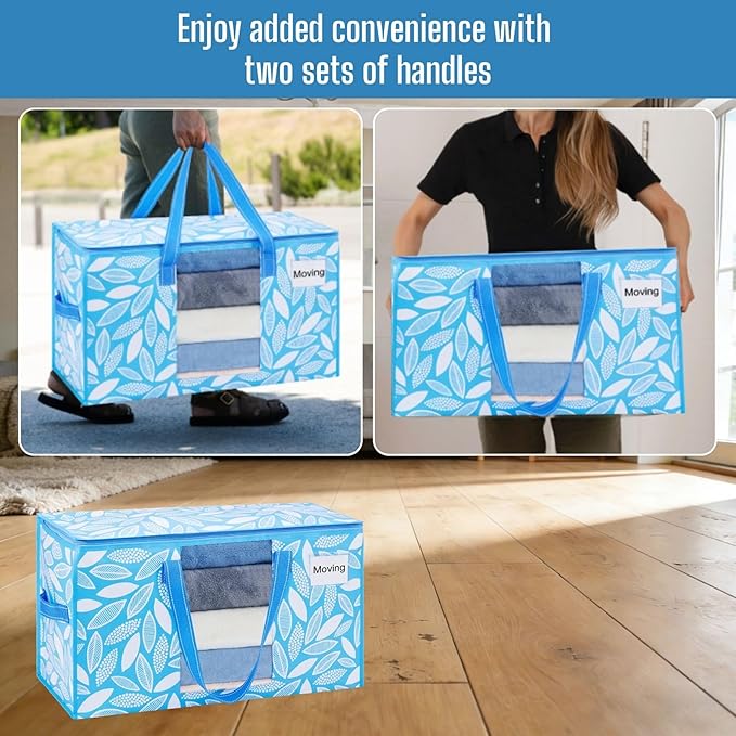 VENO 10 Pack Pack Heavy Duty Moving Bags, Clothes and Comforter Storage Bags with Clear Window, College Dorm Essentials Packing Supplies, Foldable Boxes Alternative (Spring Breeze, 10 Pack)