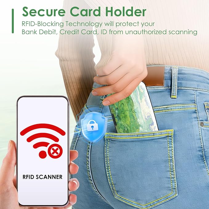 Mini RFID Credit Card Holder for Women Men, Slim Business Metal Hard Card Case, Cute Aluminum Travel Card Wallet ID Case, Green Wheat Field
