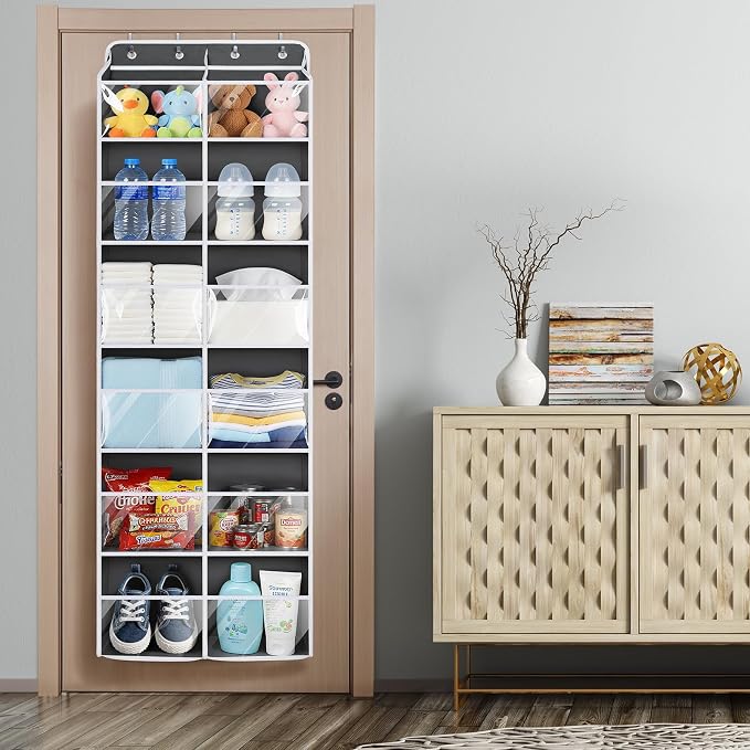 Univivi Hanging Door Organizer, 6 Tiers Large Over Door Storage, Dark Grey | High Load-Bearing Capacity, 4 Sturdy Hooks, Easy Installation, Hanging Door Organizer for Closet, Bedroom, Nursery, Sundries