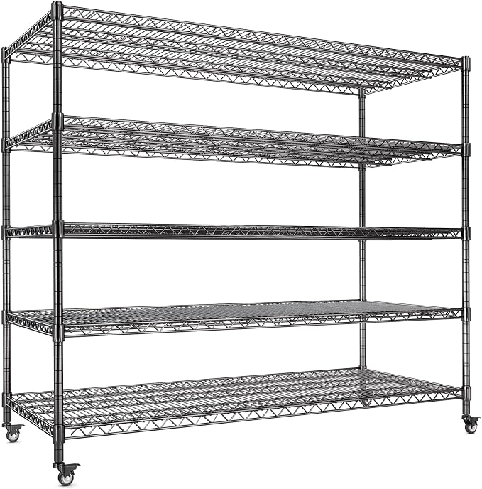 AIRAJ 55”W Storage Shelves Heavy Duty | Rolling Wire Rack with Wheels | 5 Tier Wire Shelving | 3250 LBS Metal Shelving | Garage Shelving Units and Storage | Adjustable Layer Height | 55”W×18”D×73”H