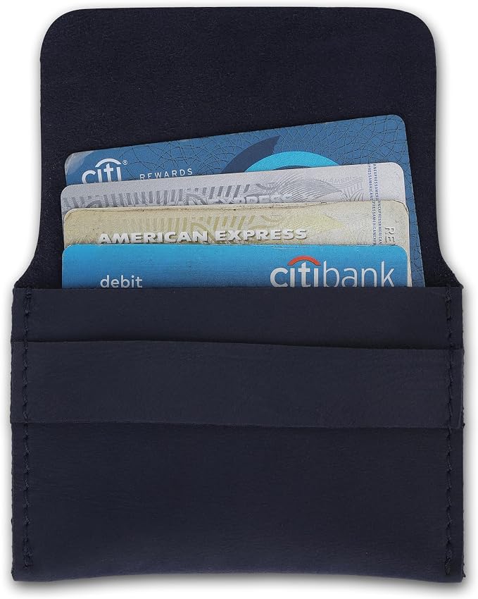 Distressed Leather Business Card Holder Slim Wallet Blue | Premium Leather Card Holder – Distressed leather design keeps business cards and credit cards organized in vintage style