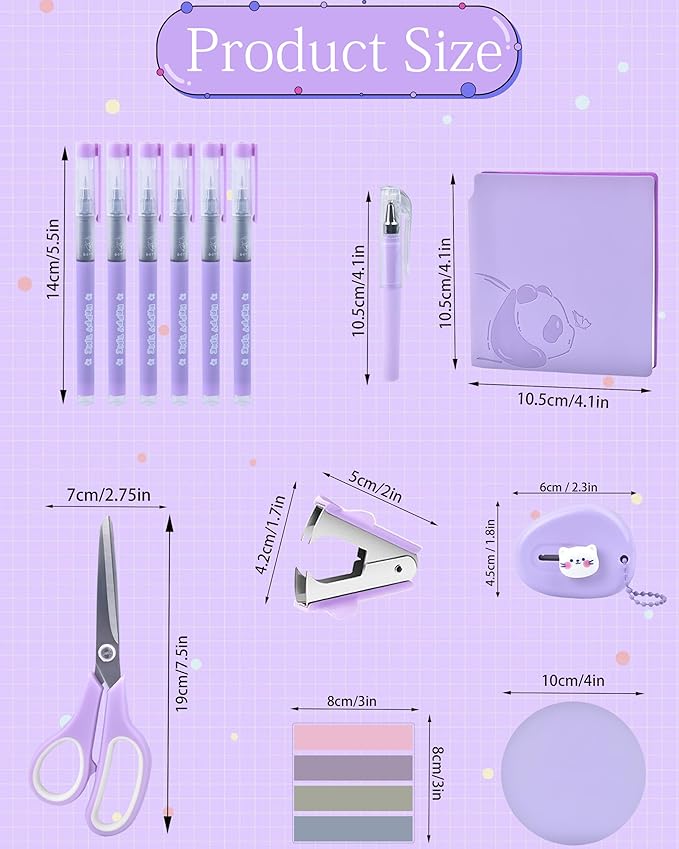 Purple Desk Accessories, Pencil case, Stapler, Pen and a Lot of Office Purple Office Supplies Beautifully Presented in a Gift Box
