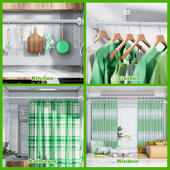 Ausemku Shower Curtain Rod - 32-68 Inch Rustproof Tension Rod, Non-Slip Spring Design, No Drilling Adjustable Curtain Rod for Bathroom, Kitchen, and Closet（White）