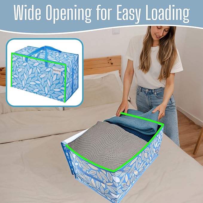 VENO 2 Pack Extra Large Heavy Duty Moving Bags with Wide Opening & Reinforced Handles, Reusable Storage Tote Bags with Strong Zippers for Clothes, College Dorm Essentials & Moving Supplies