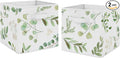 Sweet Jojo Designs Floral Leaf Foldable Fabric Storage Cube Bins Boxes Organizer Toys Kids Baby Childrens - Set of 2 - Green and White Boho Watercolor Botanical Woodland Tropical Garden
