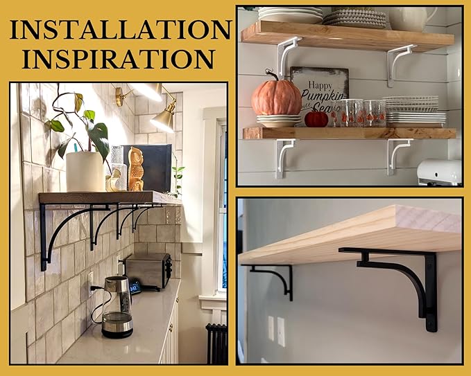 Classic Brass Heavy Duty Shelf Brackets 10 inch by Balin Designs – Gold L Bracket, Wall Mounted Support, Shelving Metal Bracket, Decorative Shelf Brackets, with Hardware Included, Set of 4