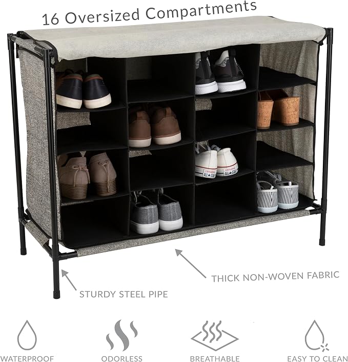 Simplify Shoe Cubby, 16 Compartment, Grey (23200-GREY)