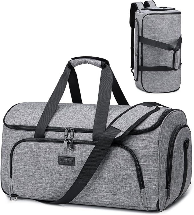 Vessgra Garment Bags for Travel,Convertible Garment Bag with Shoulder Strap, 4 in 1 Suit Bag Travel with Shoes Foldable 58L Garment Bags for Men Women Garment Duffel Bags for Hanging Clothes,Grey
