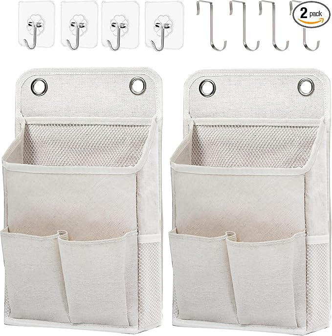 Hanging Basket for Organizing, Wall Organizer with Pockets and Over The Door Organizer，Can for Home, Closet, Office and Camper (2 White)