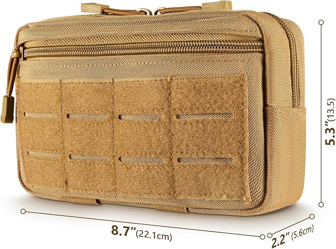 FRTKK Tactical Molle Admin Pouch Utility Laser Cut EDC Tool Pouch Bag Horizontal Modular Pouches Include US Flag Patch and Keychain