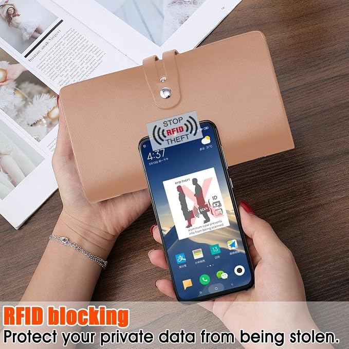 RFID Credit Card Holder, Leather Business Card Organizer with 96 Card Slots, Credit Card Case for Managing Your Different Cards and Important Documents to Prevent Loss or Damage (Khaki)
