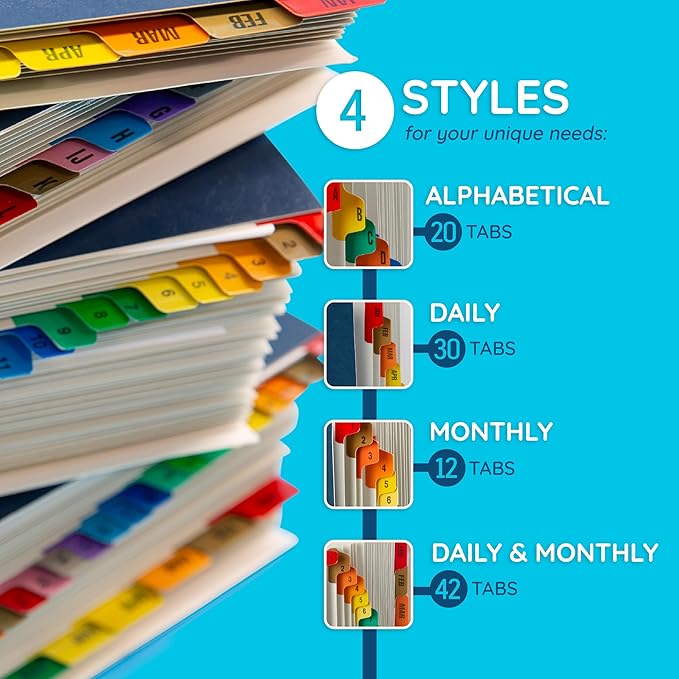 Blue Summit Expanding Monthly File Organizer, Letter Size 12 Month File Folder Organizer with Dividers, Paper Sorter for Desk and Documents (Pack of 2)