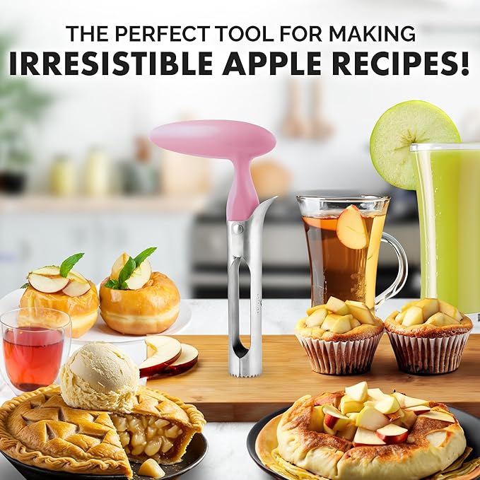 Zulay Kitchen Ultra Sharp Apple Corer Tool - Stainless Steel, Sharp & Serrated Blade Cores in Seconds - Easy to Use & Clean, Durable Apple Core Remover for Apples & Small Fruits - Pink