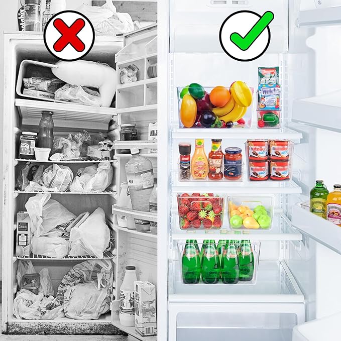4 Pack Clear Plastic Storage Bins, Pantry Organization and Storage Bins for Kitchen-Fridge Organizer, Pantry Storage Containers, Cabinet Organizers