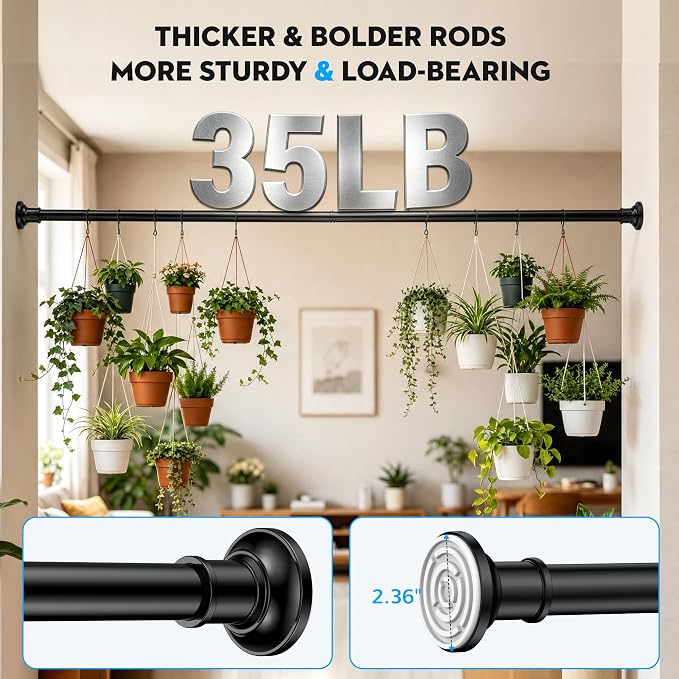 Outdoor Tension Rods No Drilling Patio Shower Curtain Rod 40-130 Inch | Extra Long Tension Curtain Rod,10FT,Heavy Duty,1.1 Inch Thick Diameter,Spring Adjustable,No Rust,Bathroom,Windows,Black