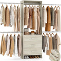 Aheaplus Closet System, Closet Organizer with 3 Wooden Drawers, Closet Organizer System, Walk-in Closet Wardrobe Clothes Rack with 4 Hanging Rods, Garment Rack, -4R,White Oak