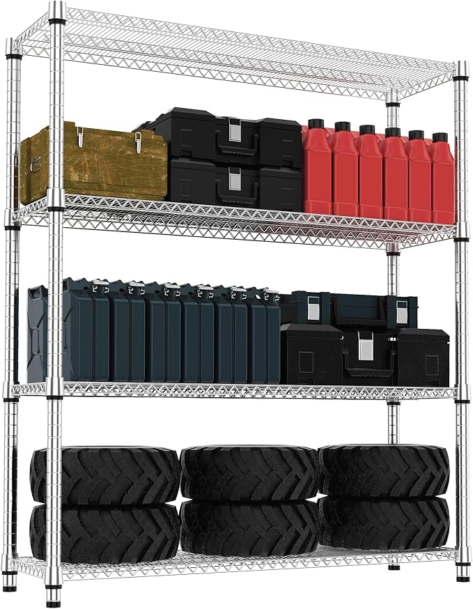 M MZG 4 Tiers Shelf 2640 lbs Steel Storage Shelving Utility Shelving Unit Steel Organizer Wire Rack for Home,Kitchen,Office,Garage Chrome 17.7" D x 47.2" W x 70.3" H