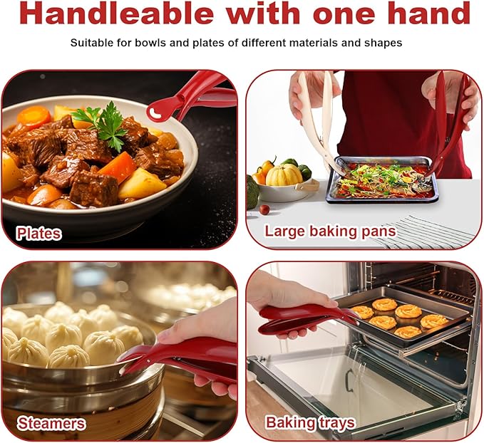 2 Pcs Hot Plate Grippers, Silicone Bowl Clips with Anti-Slip Handle Heat Resistant Multifunctional Kitchen Utensil Accessories for Plates Bowls Oven Steamer Microwave