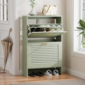 Narrow Shoe Cabinet Storage for Entryway, Sage Green | Freestanding Shoe Organizer with 2 Flip Drawers, Louvered Doors, Anti-tip Device, Modern Show Rack