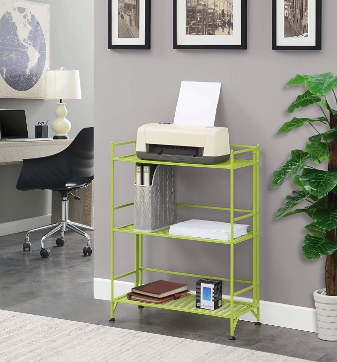 Convenience Concepts Xtra Storage Shelves - 3-Tier Wide Folding Metal Storage Shelves, Closet Organizer for Office, Laundry Room, Bedroom, Garage, Kitchen, Bathroom, Lime Green